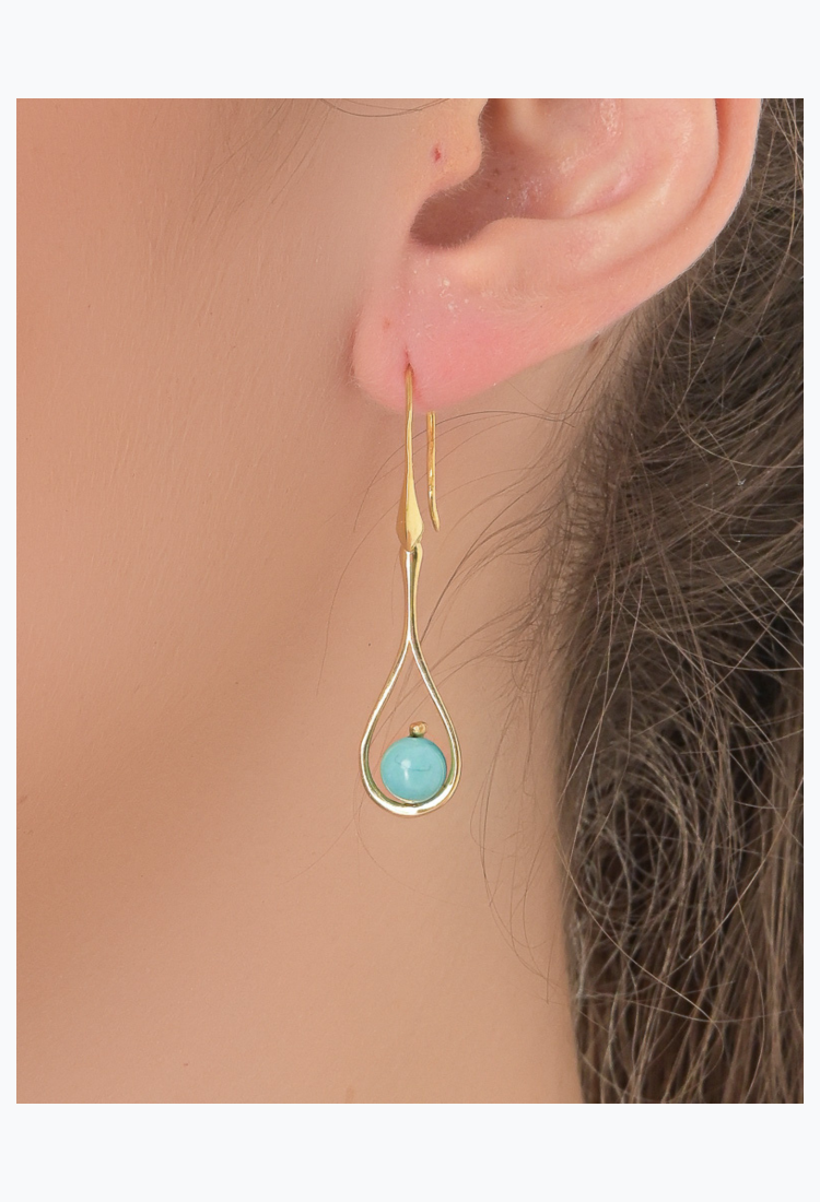 Gold Plated Earrings With Turquoise Stone SEC203