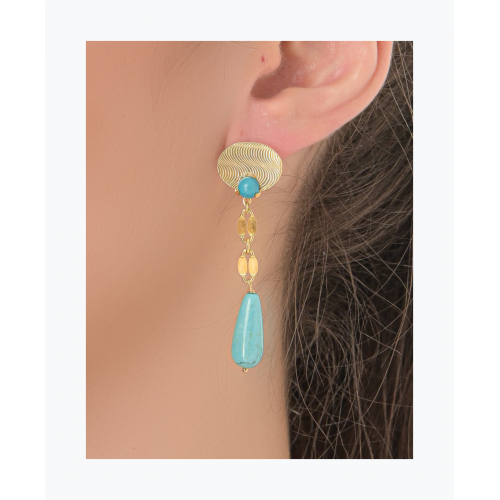 Gold Plated Earrings With Turquoise Stone SET232