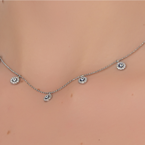 Women's Silver Eyelet Necklace SNE224