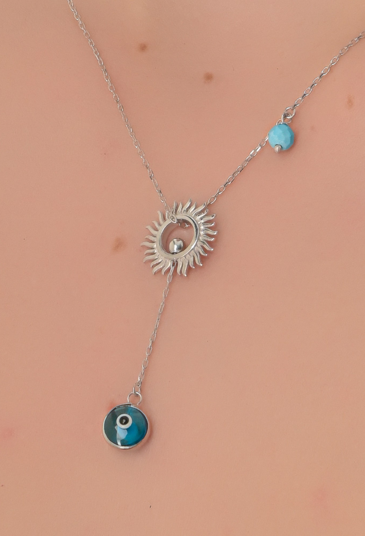 Women's Silver Necklace With Eye and Sun SNS642