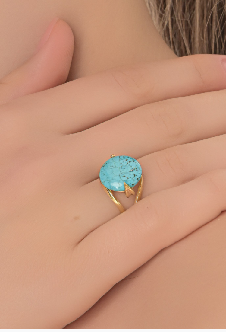 Women's Gold Plated Turquoise Stone Ring WSR204