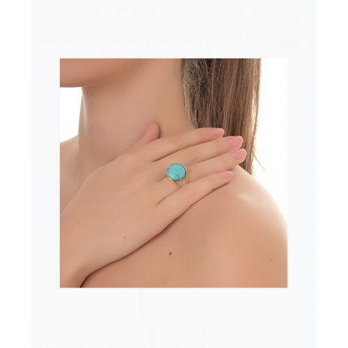Γυναικείο Επίχρυσο Δαχτυλίδι Πέτρα Τιρκουάζ WSR260