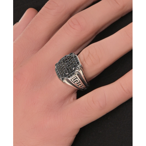 Men's Silver Ring Black Meander MSR844