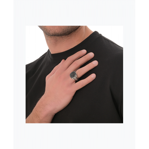 Ανδρικό Ασημένιο Δαχτυλίδι Μαύρος Μαίανδρος MSR844