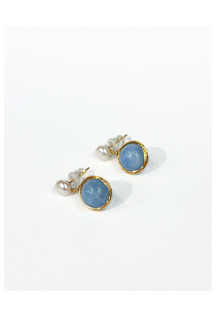 Earrings With Pearl And Aquamarine WER331