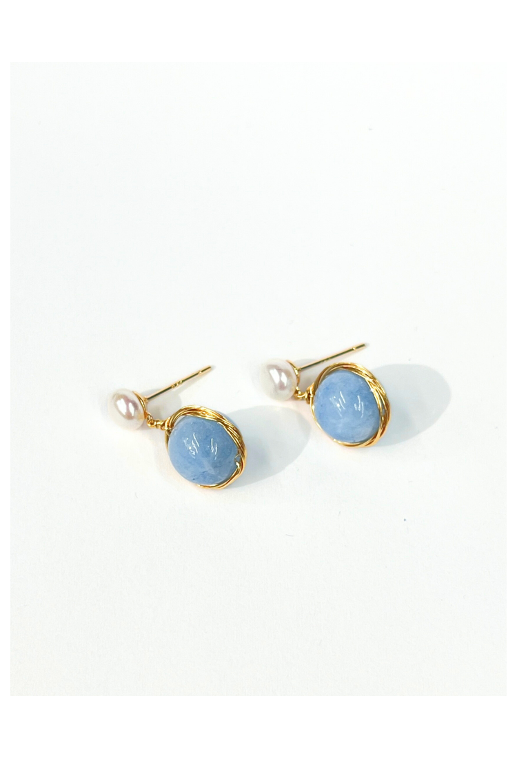 Earrings With Pearl And Aquamarine WER331