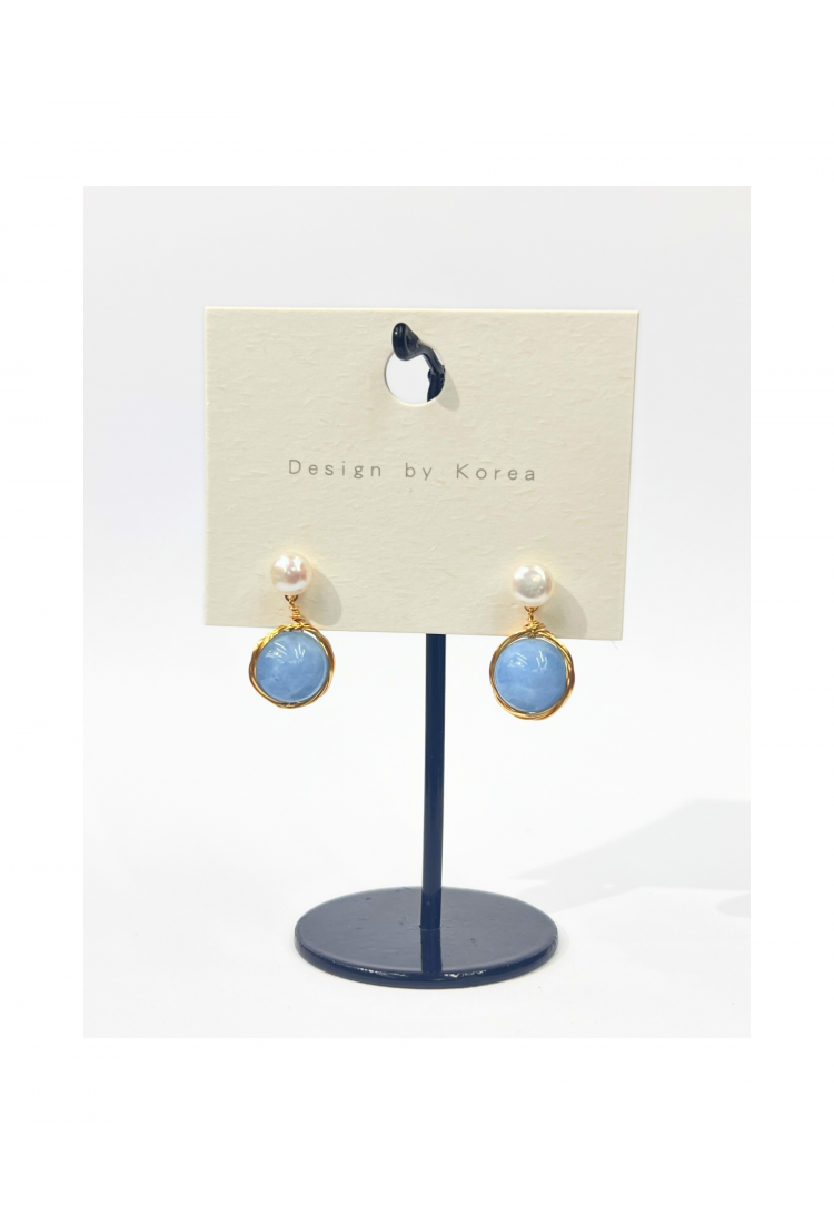 Earrings With Pearl And Aquamarine WER331