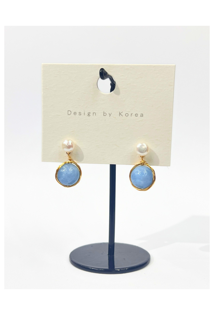 Earrings With Pearl And Aquamarine WER331