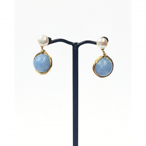 Earrings With Pearl And Aquamarine WER331