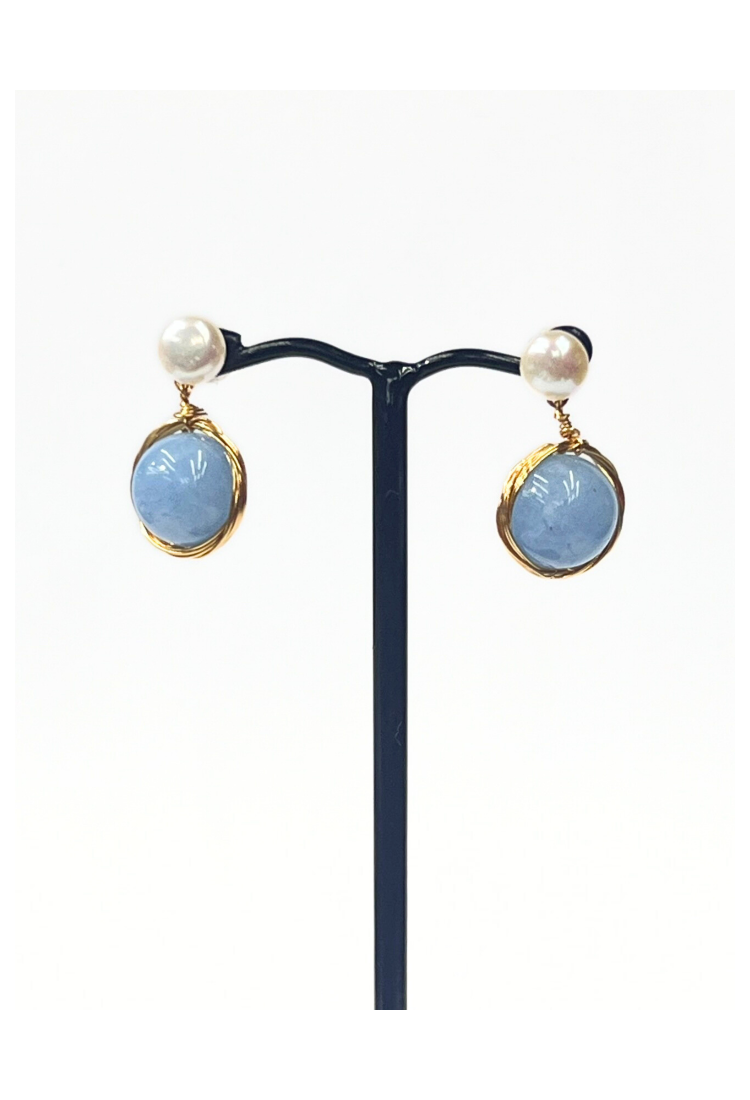 Earrings With Pearl And Aquamarine WER331 Earrings With Pearl And Aquamarine WER331