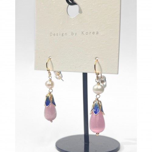 Rose Quartz and Pearl Drop Earrings WER337