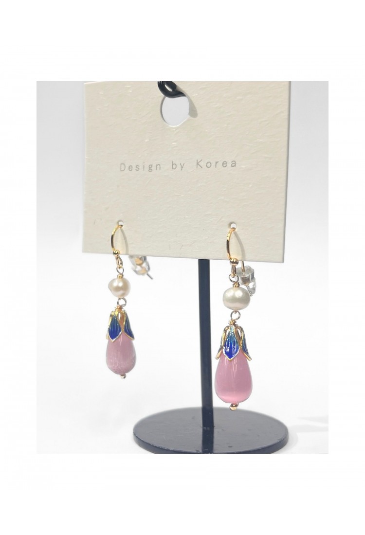 Rose Quartz and Pearl Drop Earrings WER337