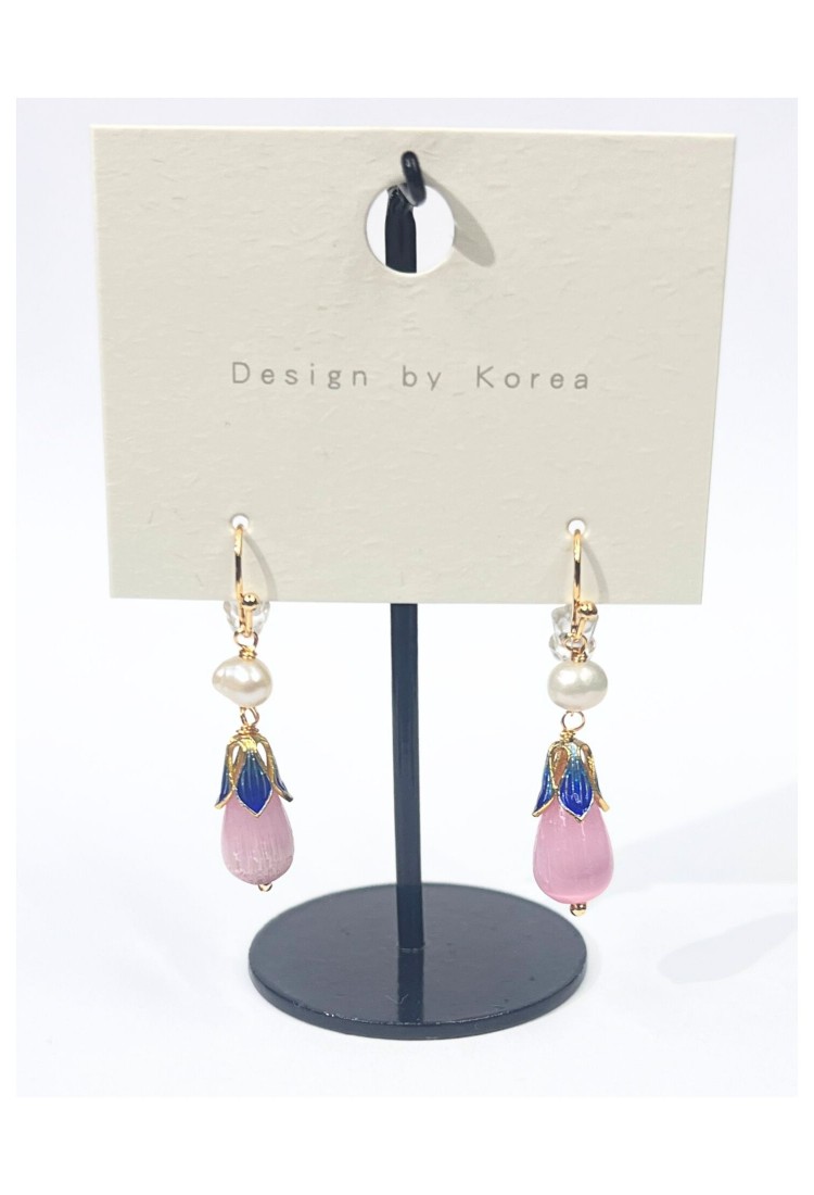 Rose Quartz and Pearl Drop Earrings WER337