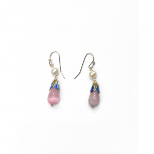 Rose Quartz and Pearl Drop Earrings WER337