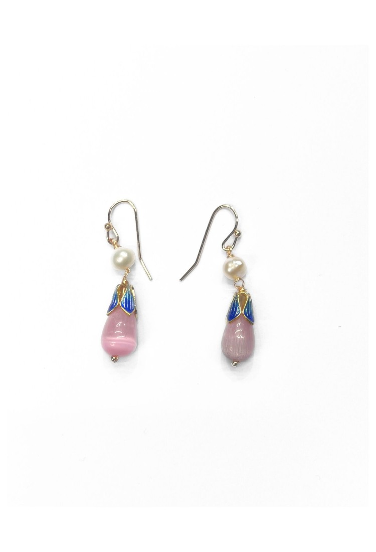 Rose Quartz and Pearl Drop Earrings WER337 Rose Quartz and Pearl Drop Earrings WER337