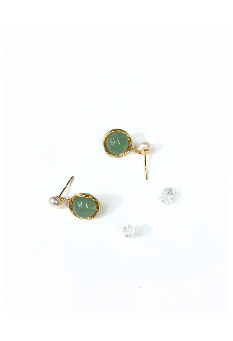 Earrings With Pearl And Green Jade WER342