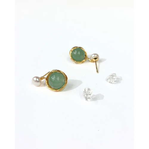 Earrings With Pearl And Green Jade WER342