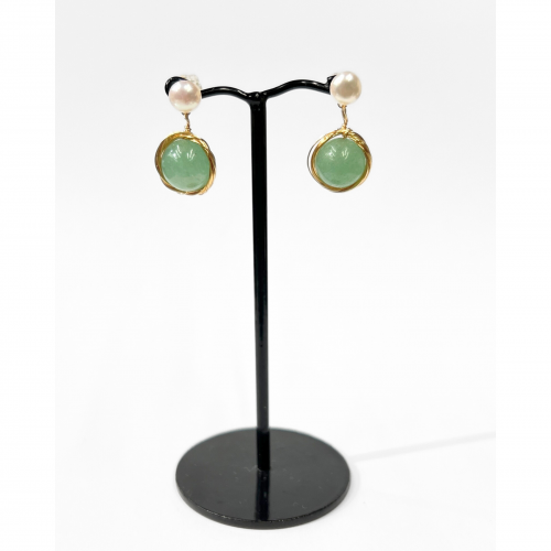 Earrings With Pearl And Green Jade WER342