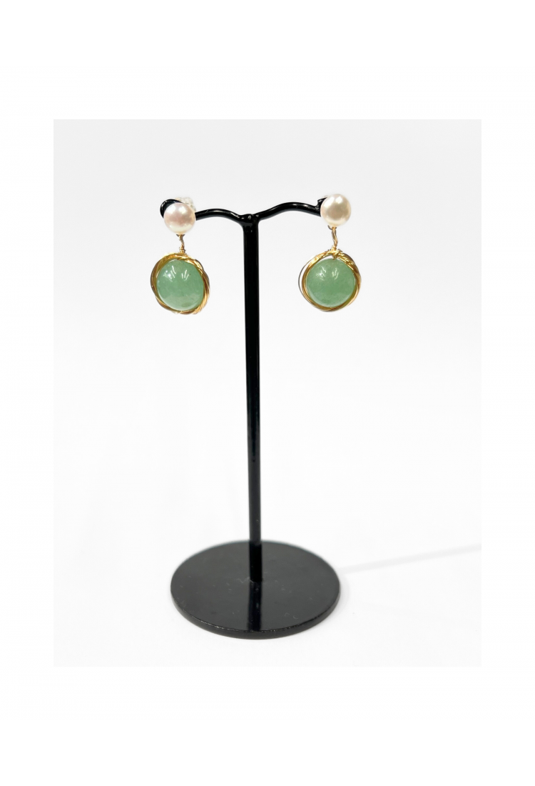 Earrings With Pearl And Green Jade WER342