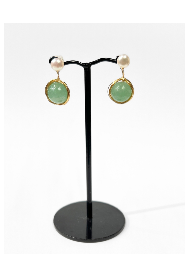Earrings With Pearl And Green Jade WER342