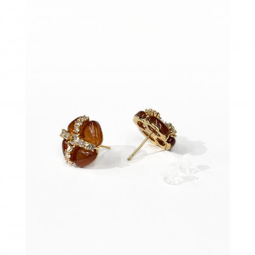 Handmade Earrings With Crystals And Brown Stones WER344