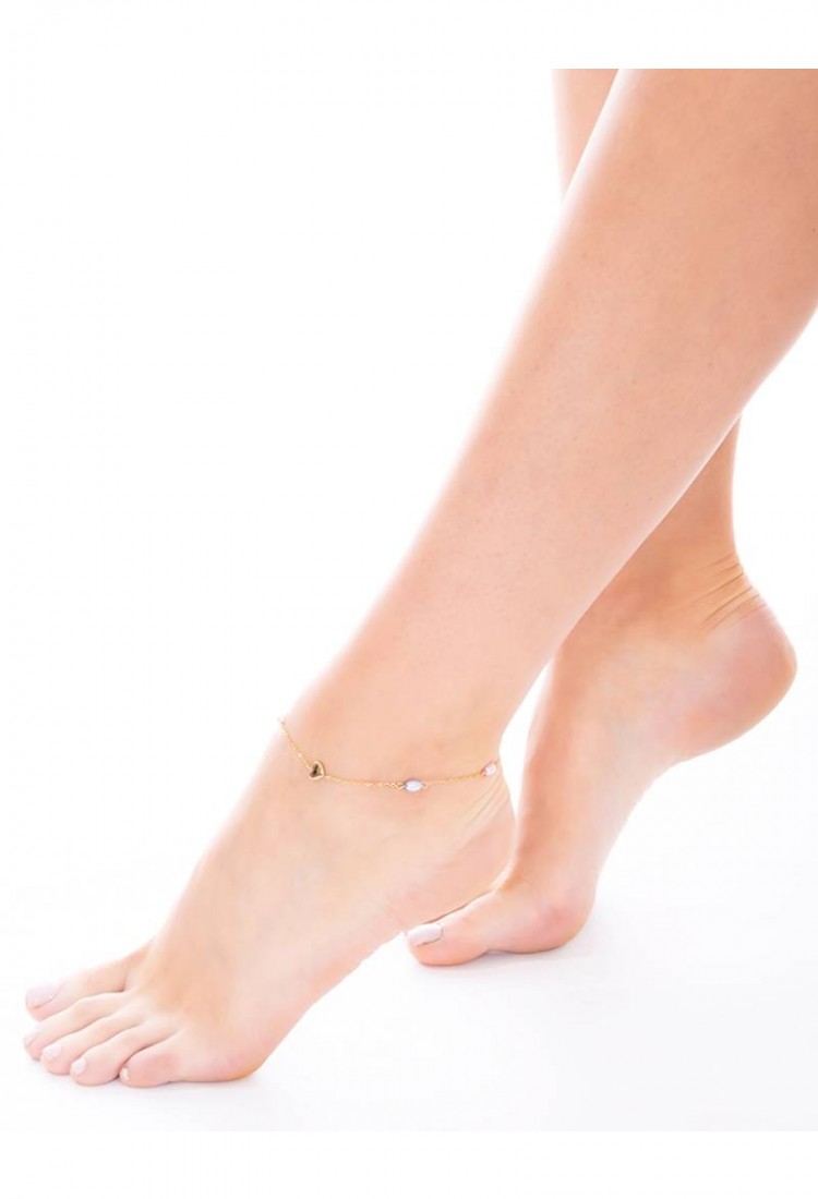 Steel Anklet With Heart And Pearls LCS3775