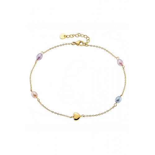 Steel Anklet With Heart And Pearls LCS3775