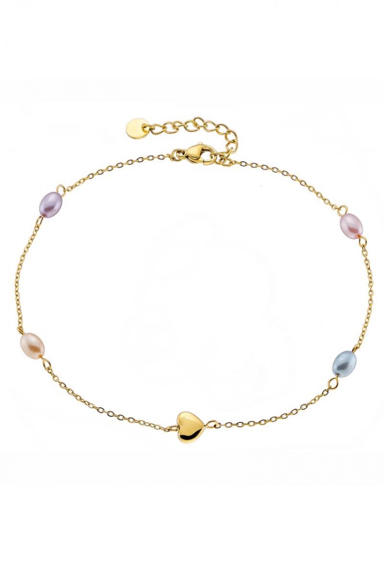 Steel Anklet With Heart And Pearls LCS3775 Steel Anklet With Heart And Pearls LCS3775