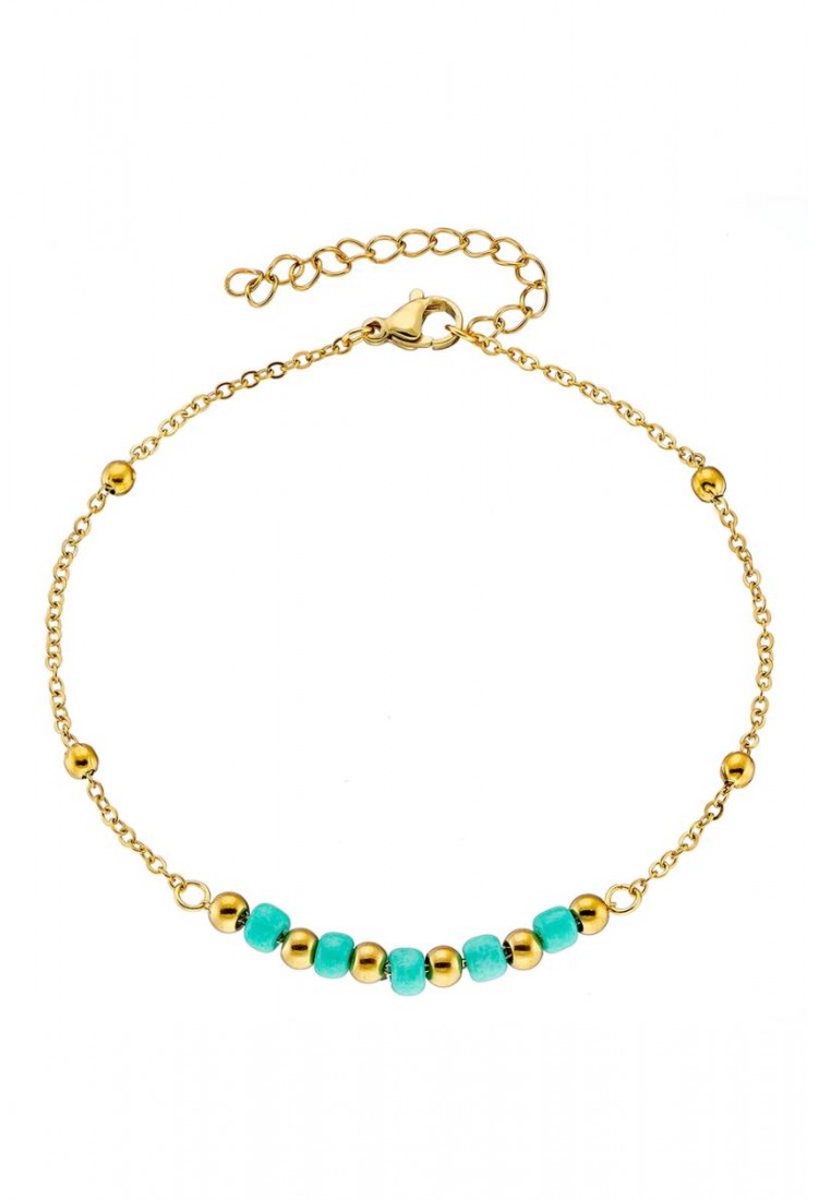 Steel Anklet With Turquoise Stones LCS3776
