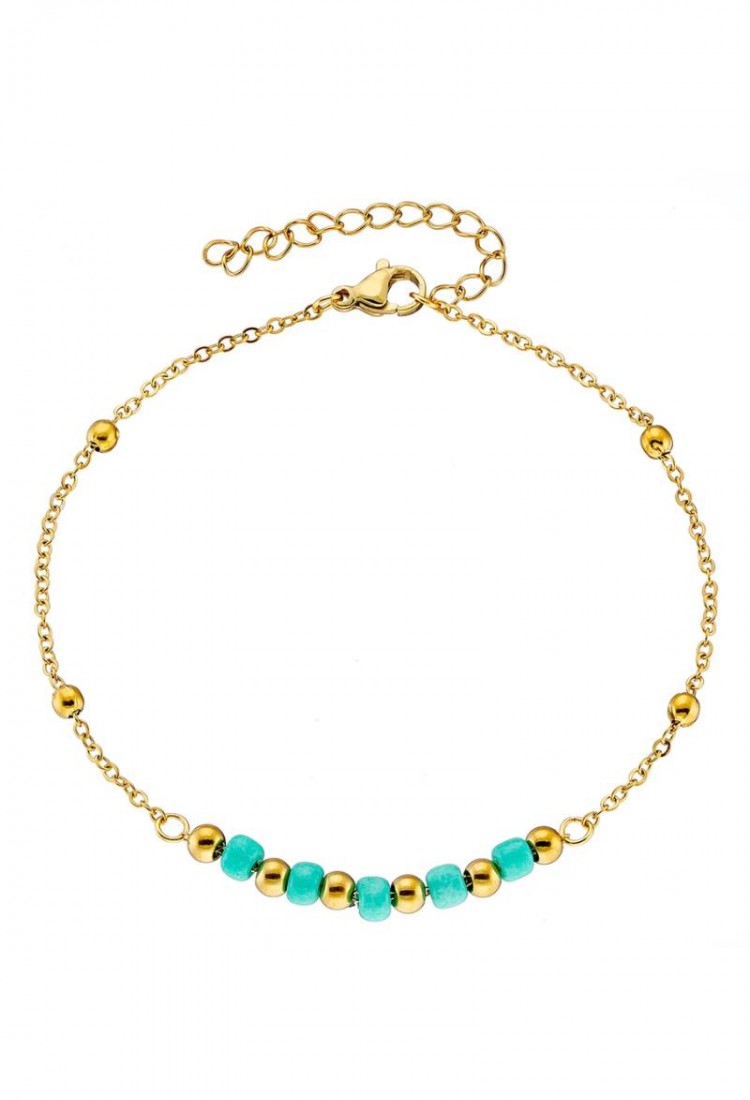 Steel Anklet With Turquoise Stones LCS3776