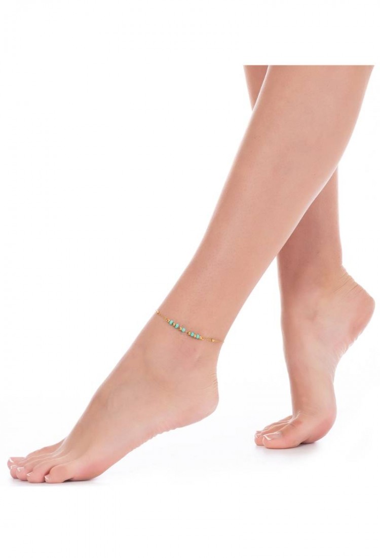 Steel Anklet With Turquoise Stones LCS3776