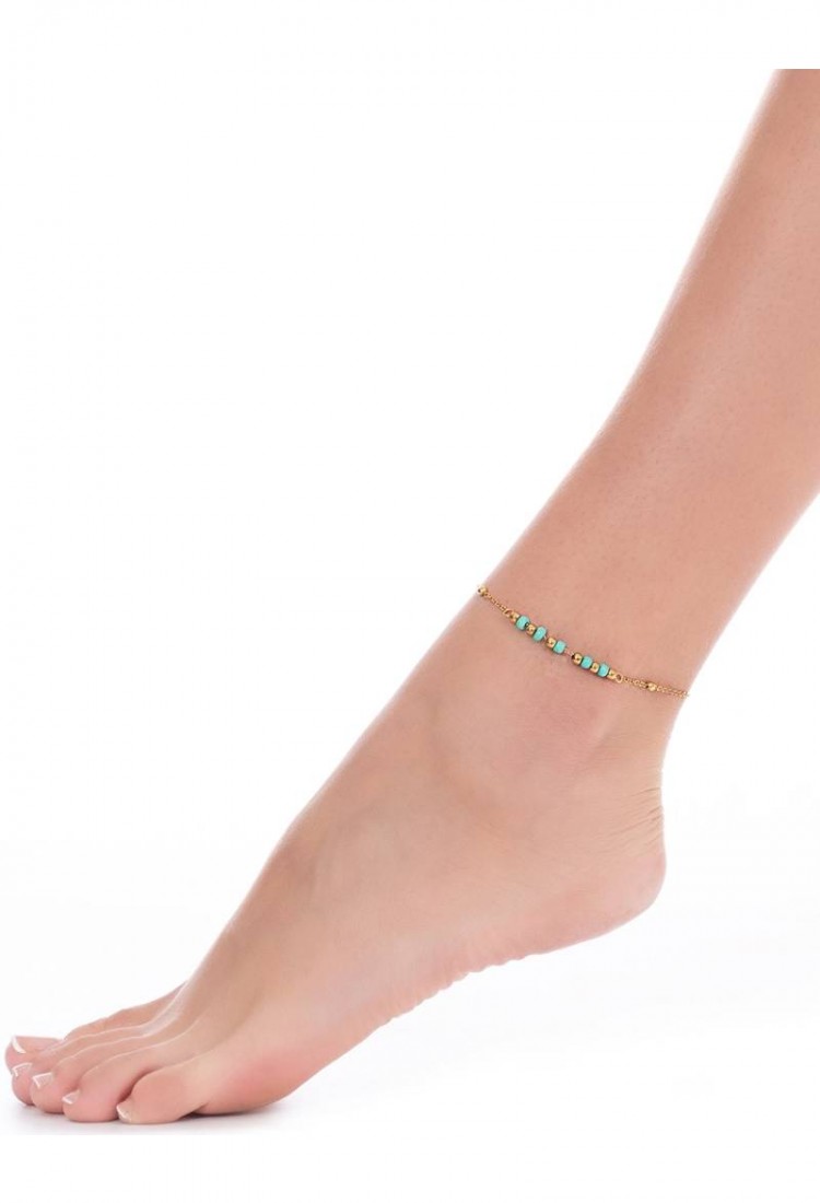 Steel Anklet With Turquoise Stones LCS3776