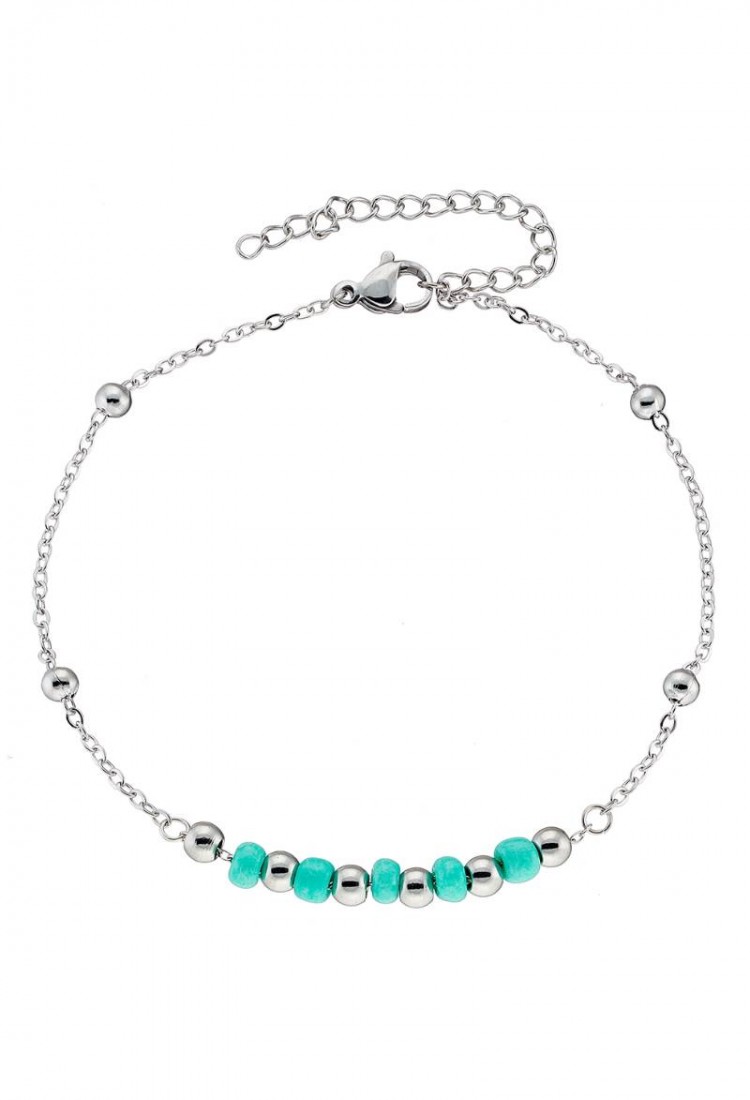 Steel Anklet With Turquoise Stones LCS3776 Steel Anklet With Turquoise Stones LCS3776