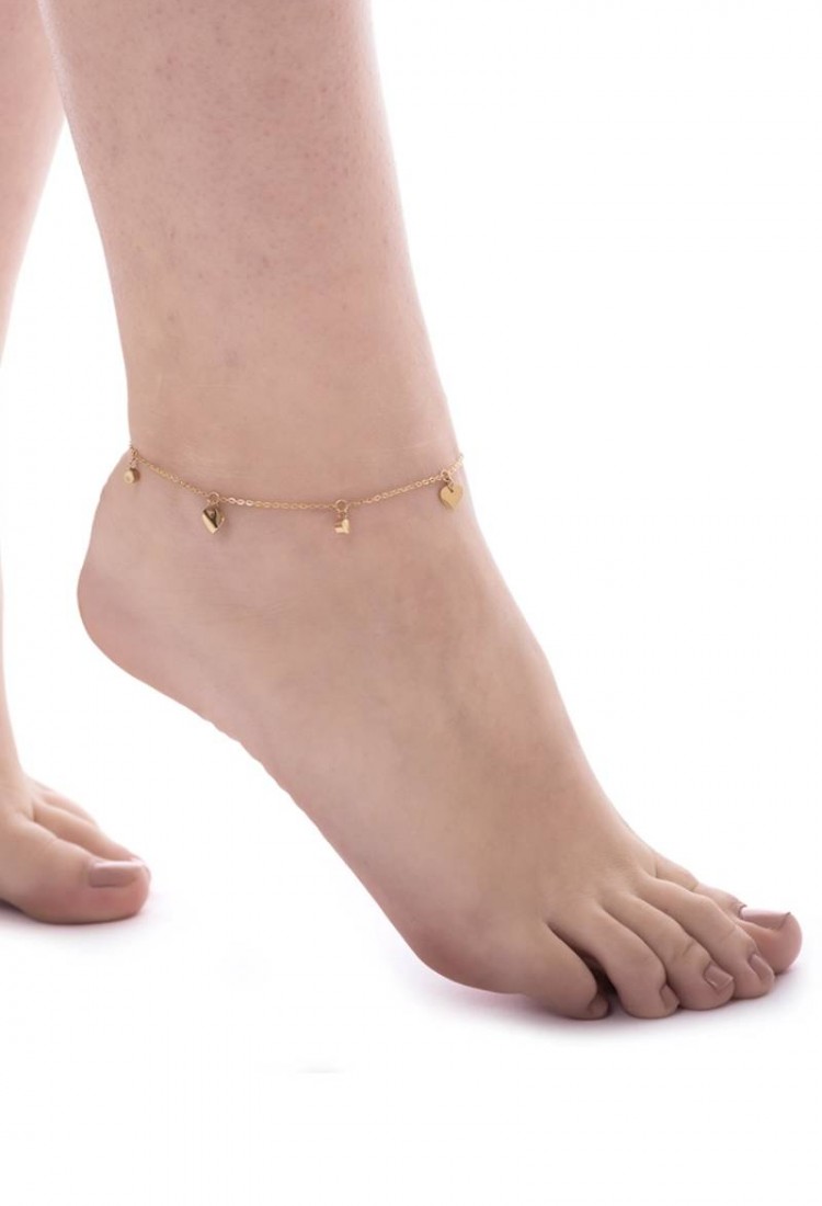 Steel Ankle Bracelet With Hearts LCS3768