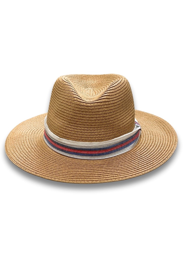 Straw Hat With Striped Ribbon 525254 Straw Hat With Striped Ribbon 525254