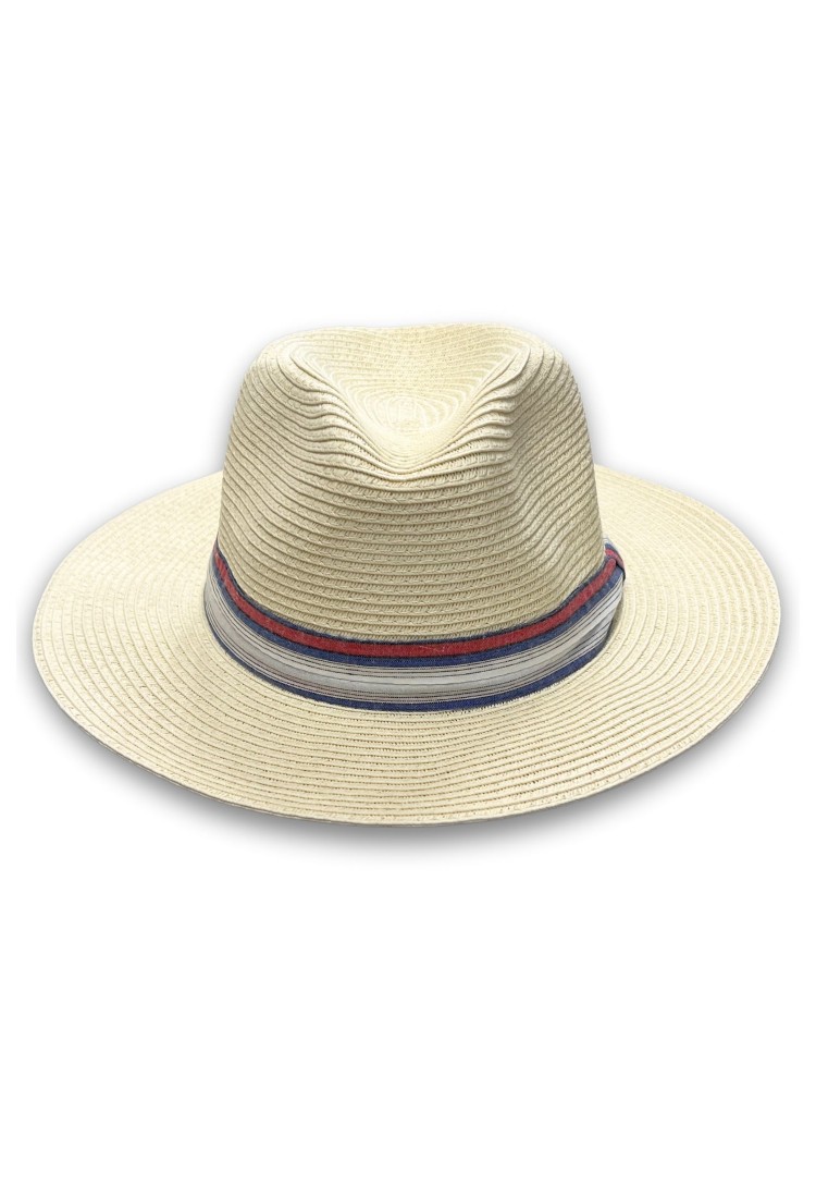 Straw Hat With Striped Ribbon 525254 Straw Hat With Striped Ribbon 525254