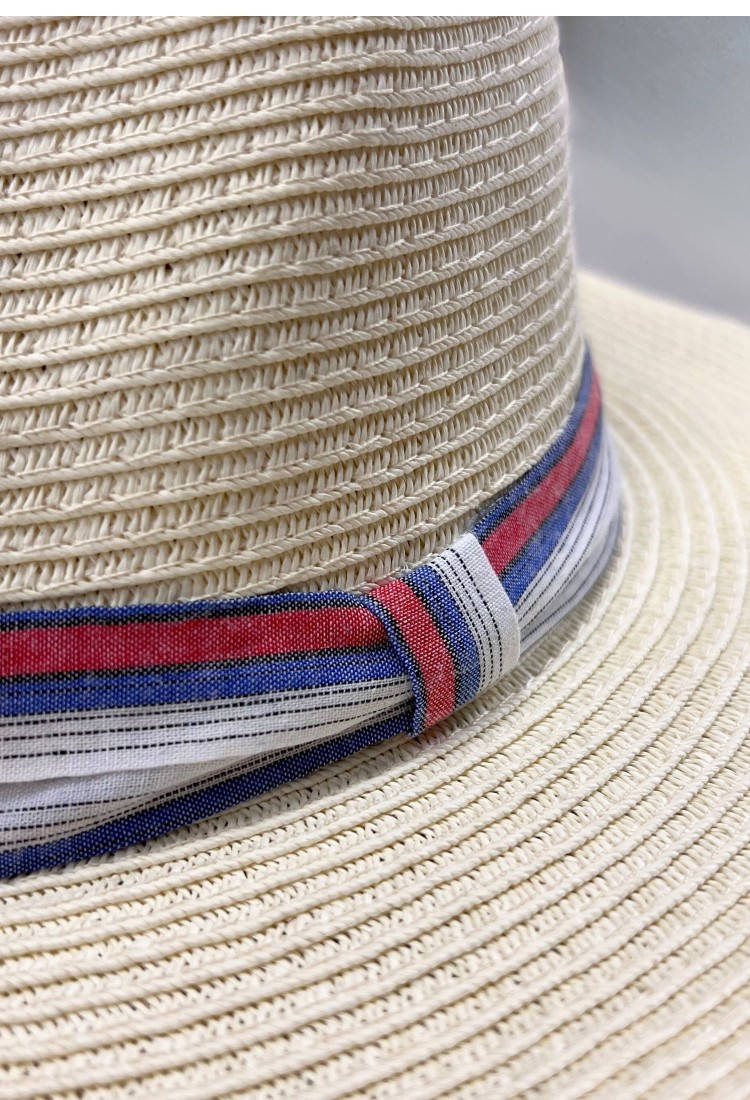 Straw Hat With Striped Ribbon 525254