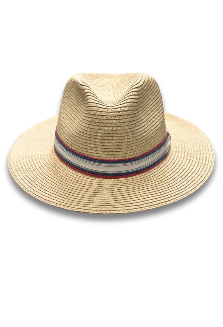 Straw Hat With Striped Ribbon 525254 Straw Hat With Striped Ribbon 525254