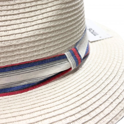 Straw Hat With Striped Ribbon 525254