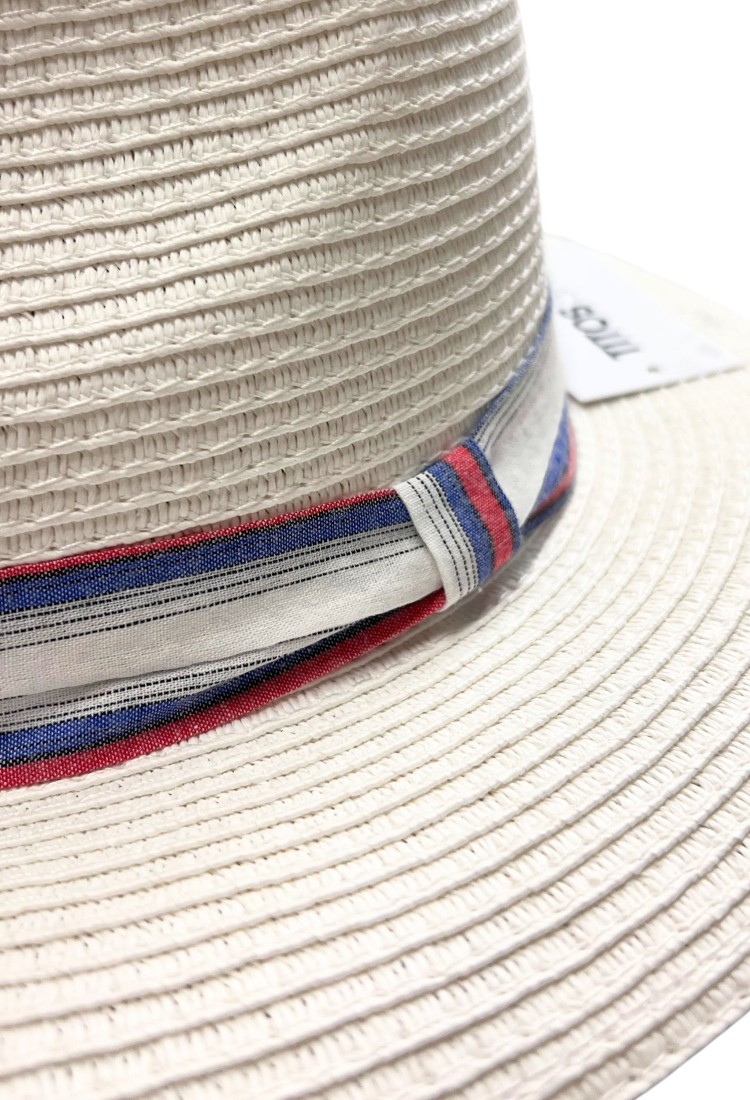 Straw Hat With Striped Ribbon 525254