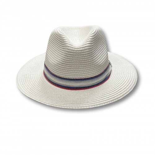 Straw Hat With Striped Ribbon 525254