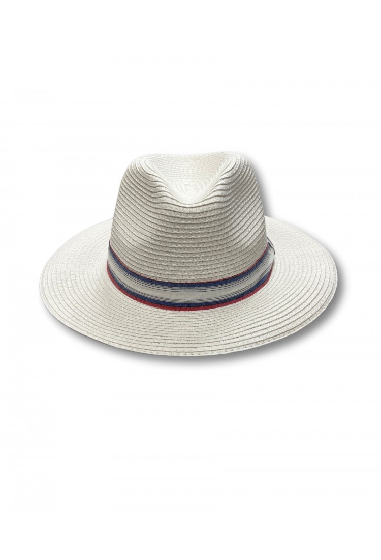 Straw Hat With Striped Ribbon 525254