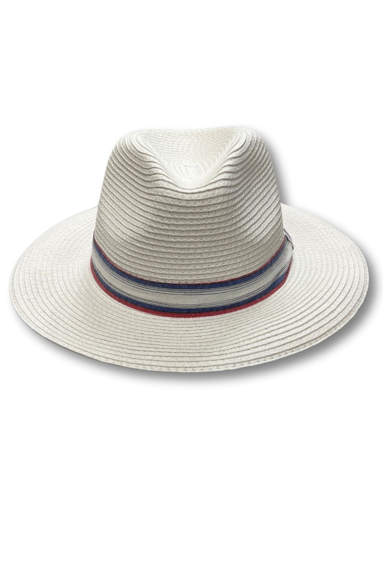 Straw Hat With Striped Ribbon 525254 Straw Hat With Striped Ribbon 525254