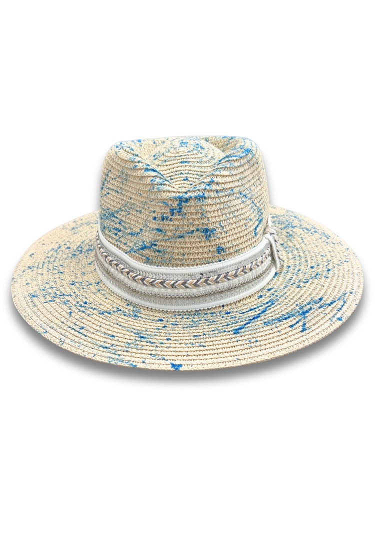 Women's Hat With Blue Splashes And Rhinestone Ribbon 525534 Women's Hat With Blue Splashes And Rhinestone Ribbon 525534