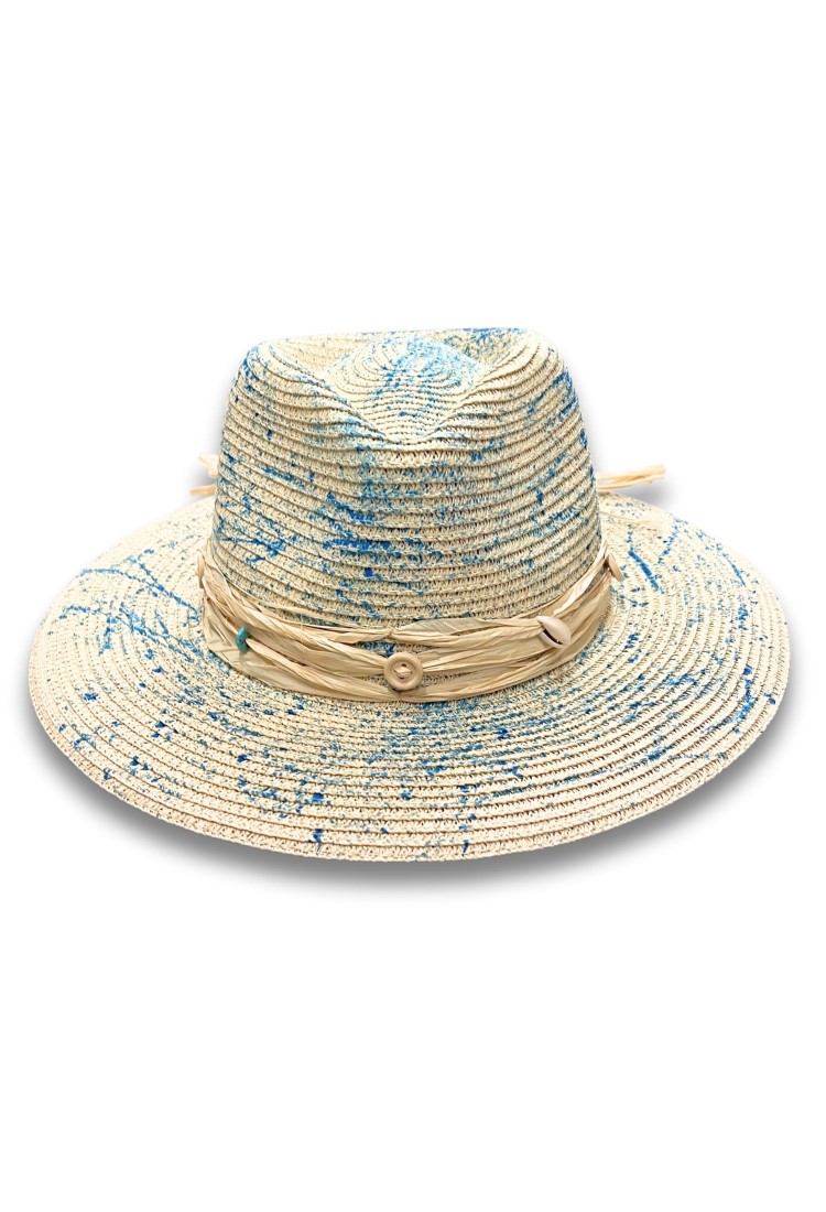 Women's Hat With Blue Splashes & Straw Decoration 525535 Women's Hat With Blue Splashes & Straw Decoration 525535
