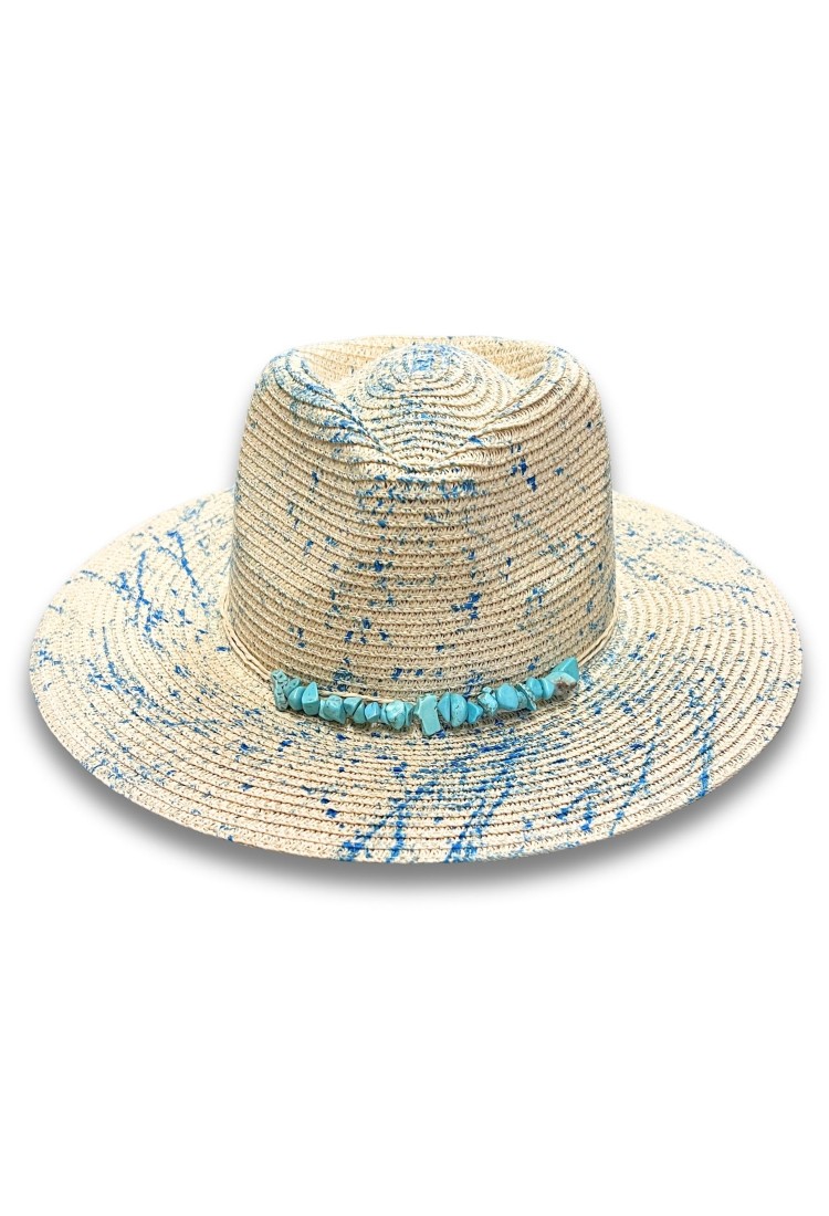 Women's Hat with Blue Splashes and Turquoise Stones 525536 Women's Hat with Blue Splashes and Turquoise Stones 525536