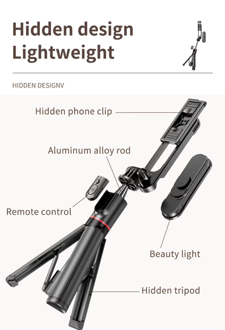 Wireless Tripod Selfie Stick With LED Light for Smartphone 525539