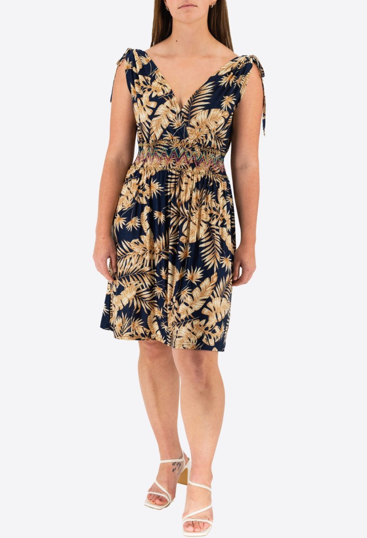 Floral Elastic Dress With Sura 525719-4 Floral Elastic Dress With Sura 525719-4