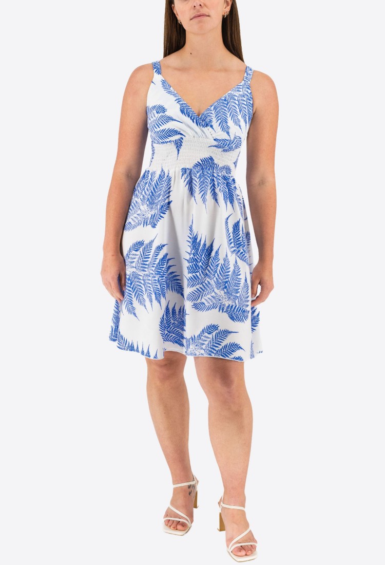 Printed Dress With Cross Bust Mini 525696-2 Printed Dress With Cross Bust Mini 525696-2