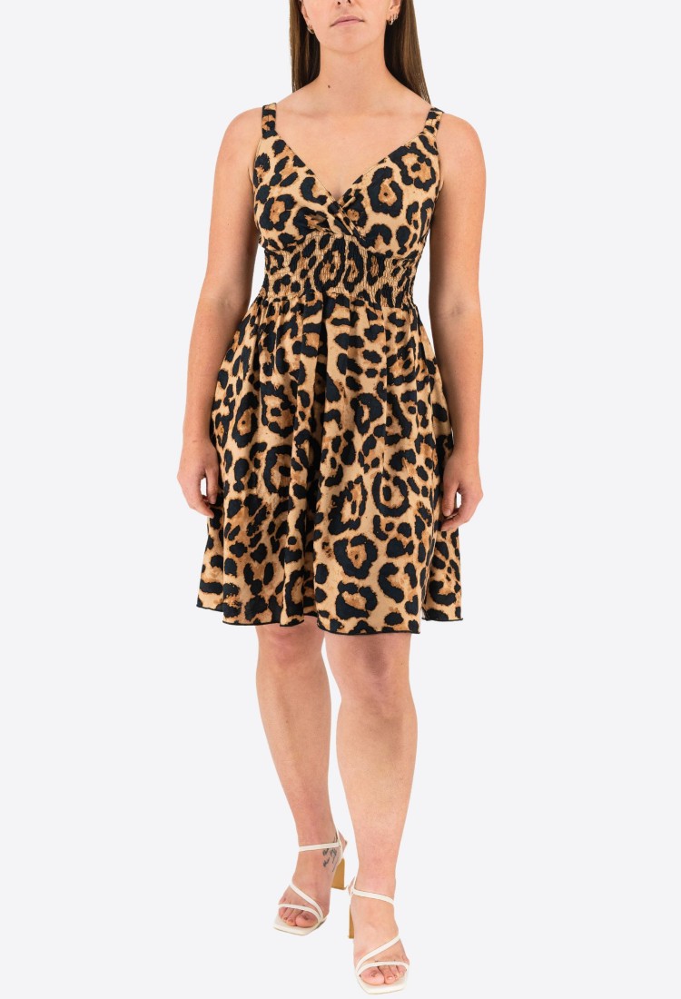 Printed Dress With Cross Bust Mini 525696-3 Printed Dress With Cross Bust Mini 525696-3